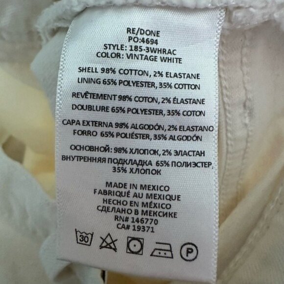 RE/DONE 90’s Originals High Waist Ankle Crop Jeans Vintage White Size 27 - Picture 16 of 16